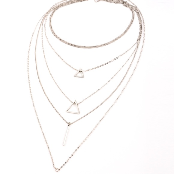 Geometric Triangle, Link Chain Necklace - Picture 3 of 5